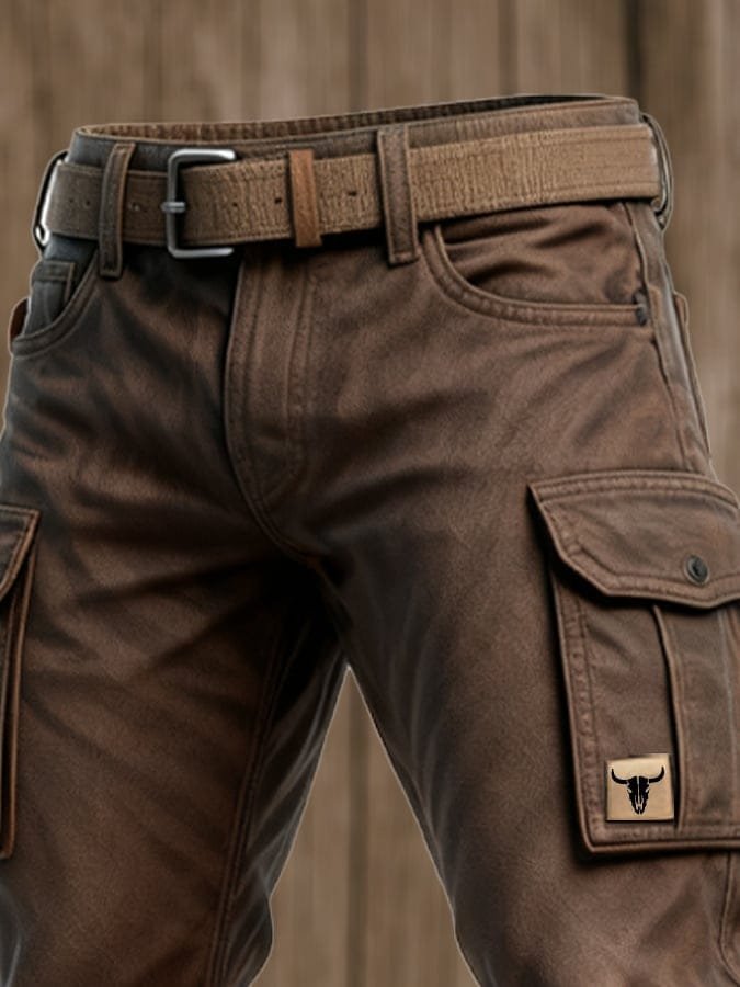 Men's Slim Tapered Cargo Pants with Bull Patch Side Pockets