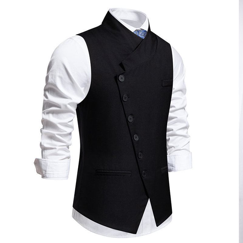 Men's Suit Vest with Asymmetric Collar and Modern Accents