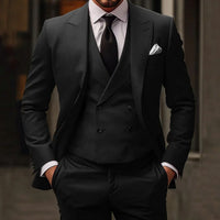 Men's Three-Piece Slim Fit Suit Set - Tailored Jacket, Vest and Trousers