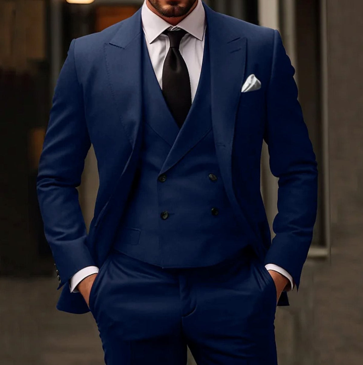 Men's Three-Piece Slim Fit Suit Set - Tailored Jacket, Vest and Trousers