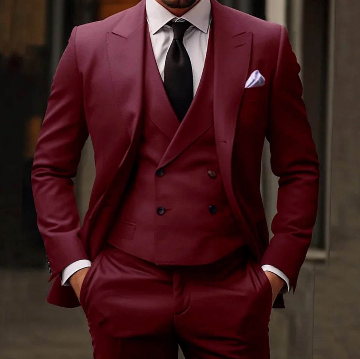 Men's Three-Piece Slim Fit Suit Set - Tailored Jacket, Vest and Trousers
