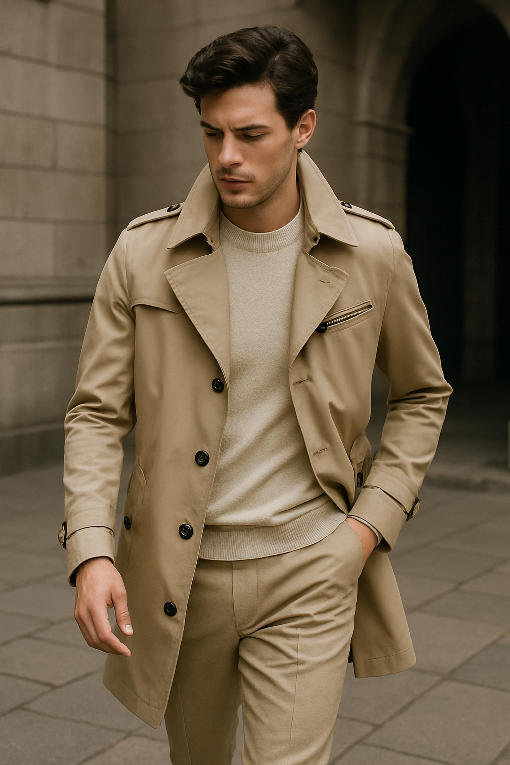Men's Trench Coat - Elegant Structured Fit, Comfortable & Stylish