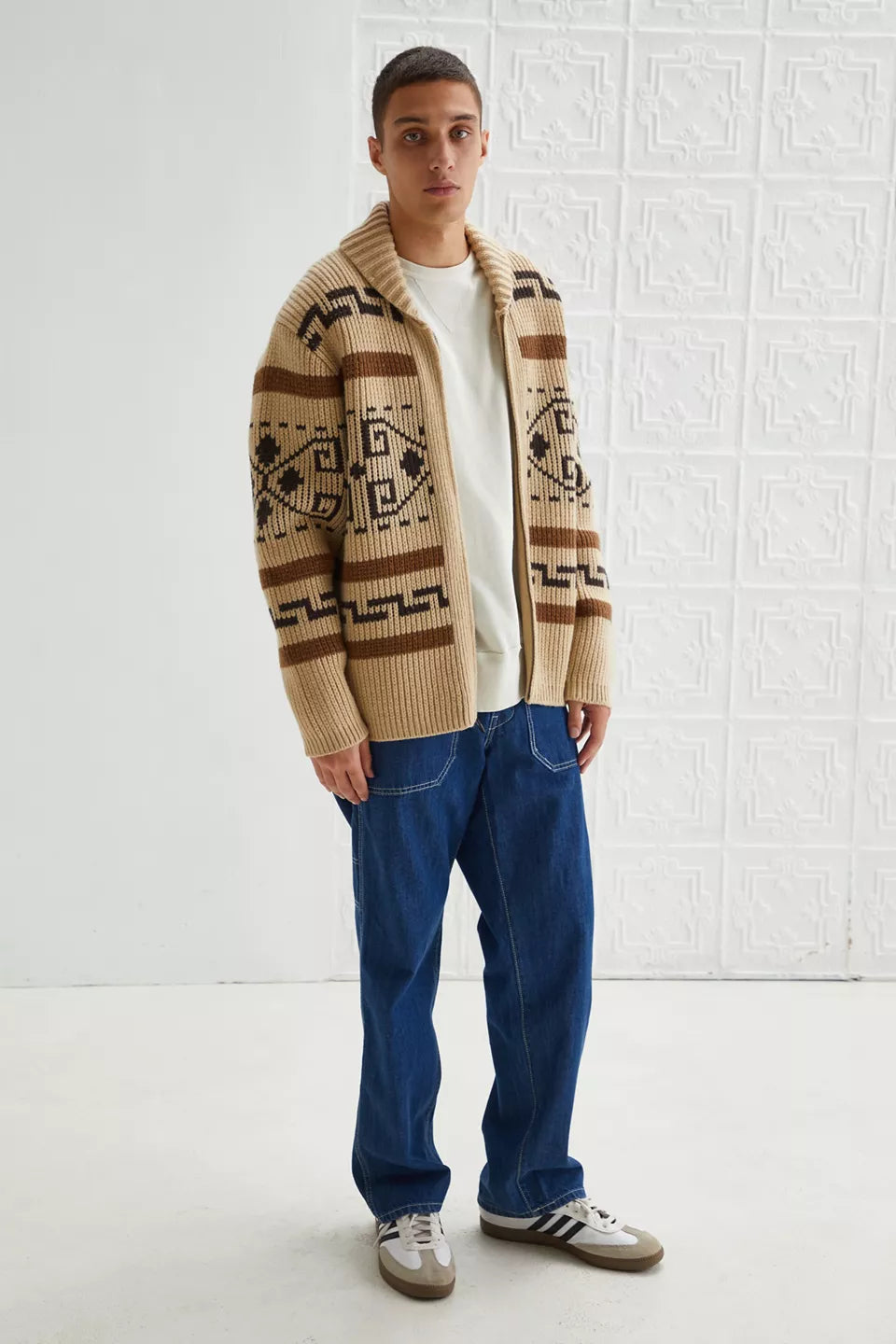 Men's Vintage Jacquard Zip Cardigan
