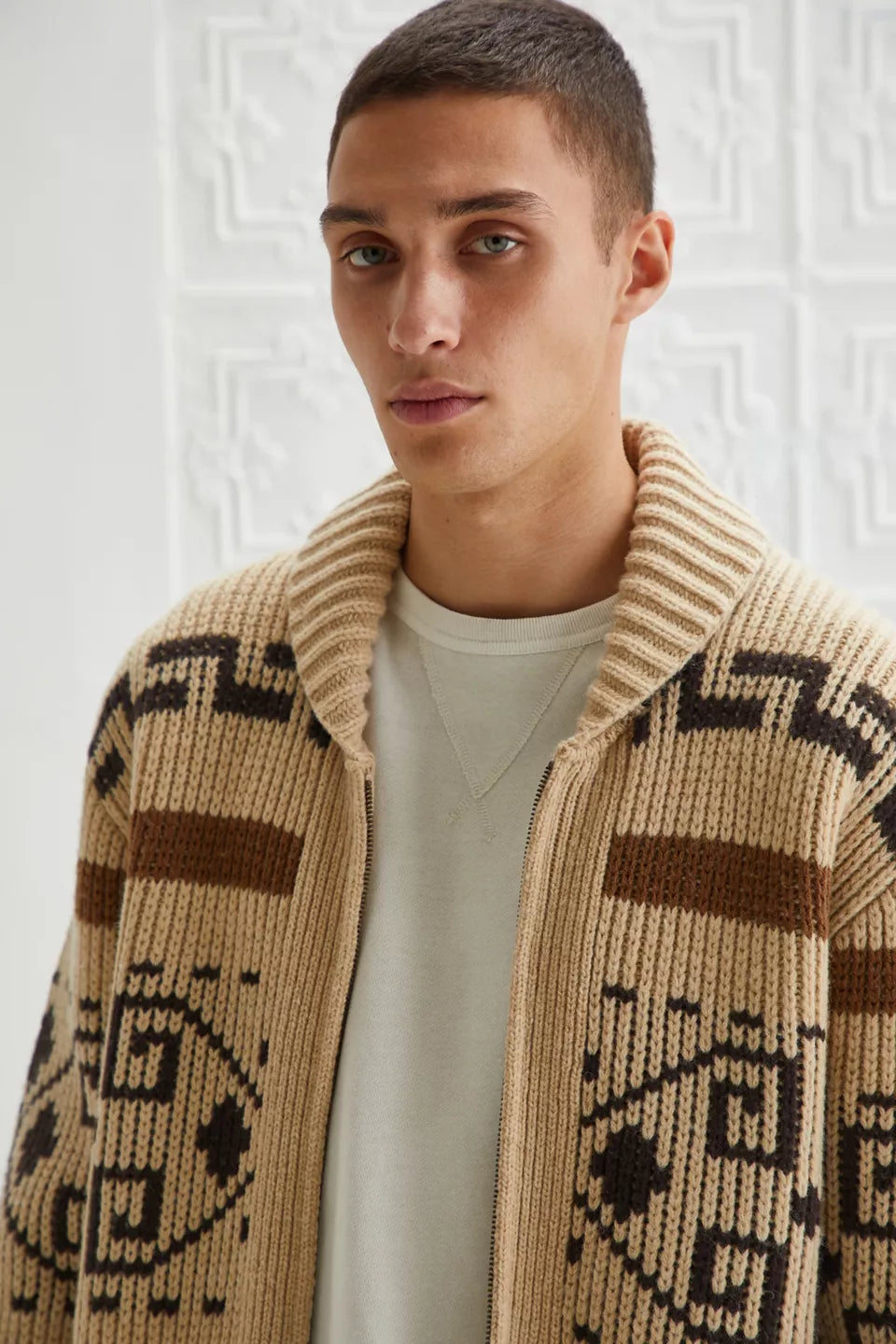Men's Vintage Jacquard Zip Cardigan