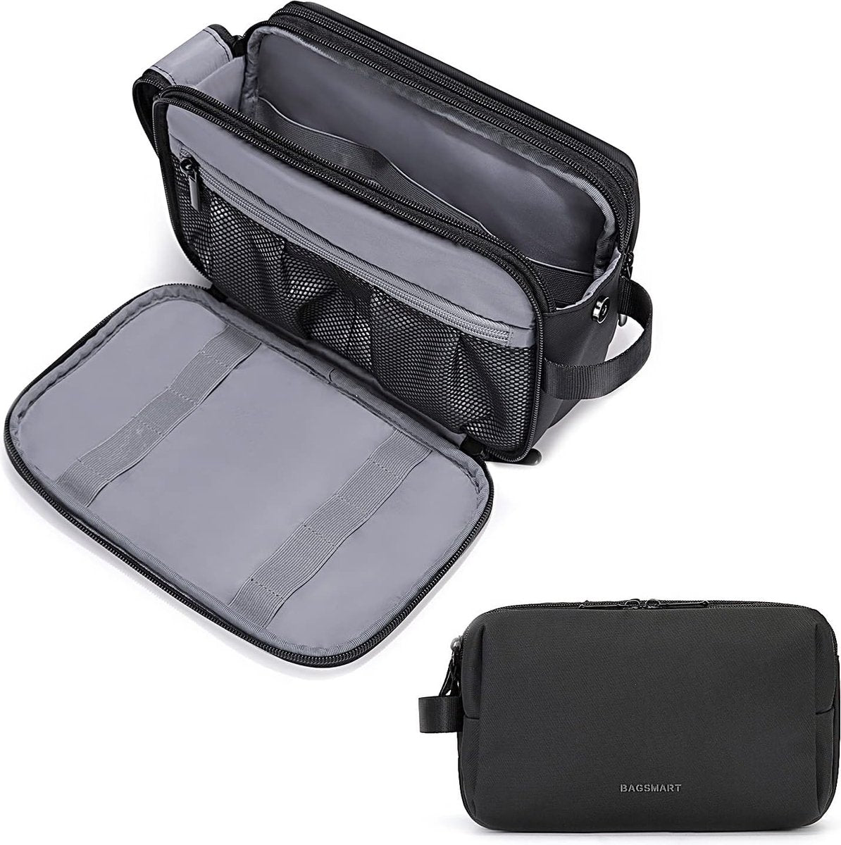 Men's Water-Repellent Travel Toiletry Bag with Double Zipper, Black