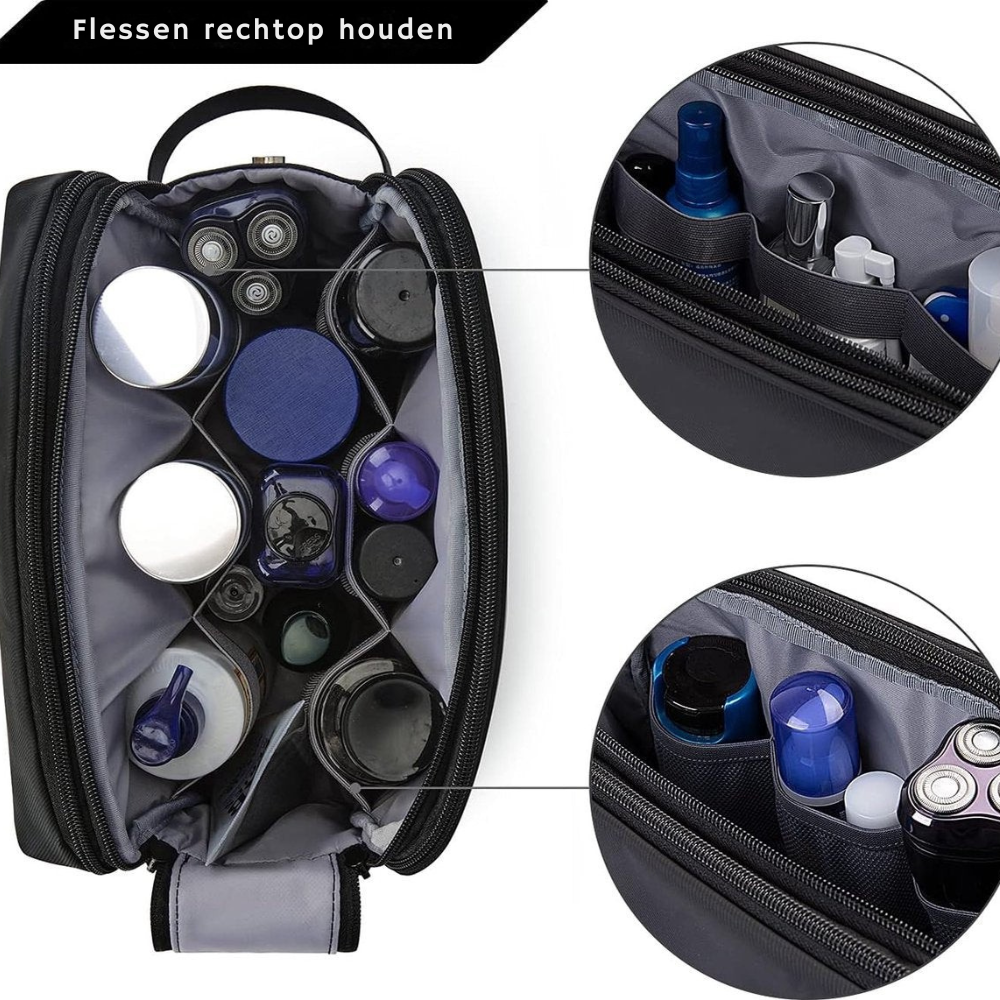 Men's Water-Repellent Travel Toiletry Bag with Double Zipper, Black