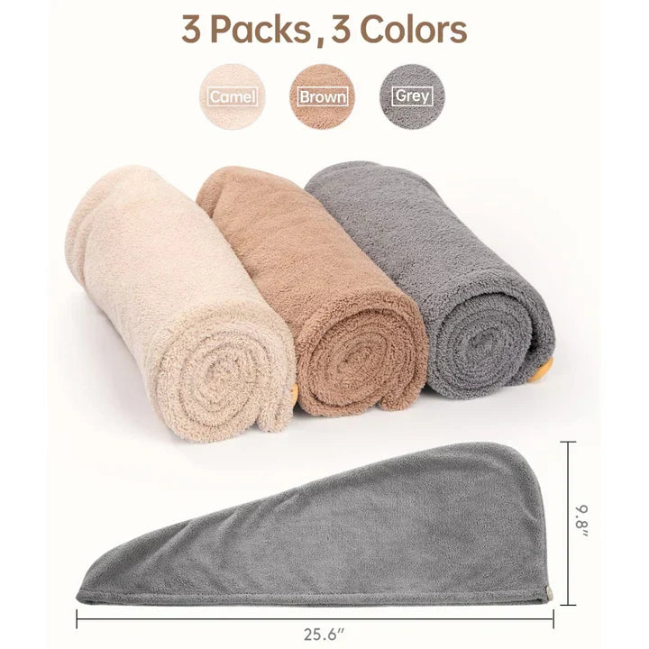 Microfiber Hair Towel Wrap Set - 3-Pack for Quick Drying