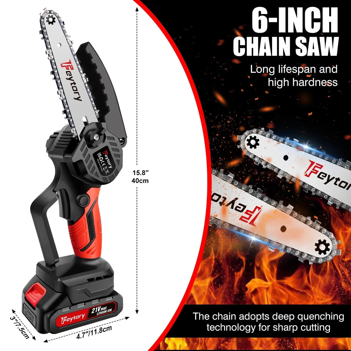 Mini Chainsaw 6 Inch - Powerful Cordless Rechargeable Handheld Small Electric Saw