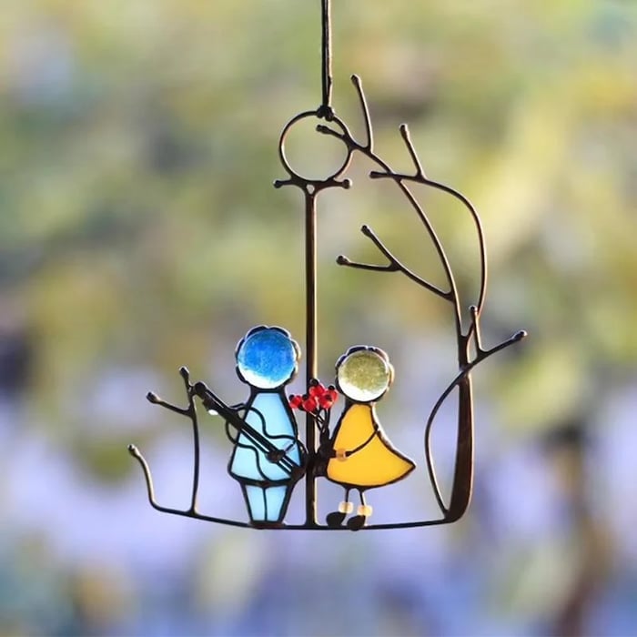 Minimalist Stained Glass Suncatcher – UV-Resistant Window and Wall Hanging Decor