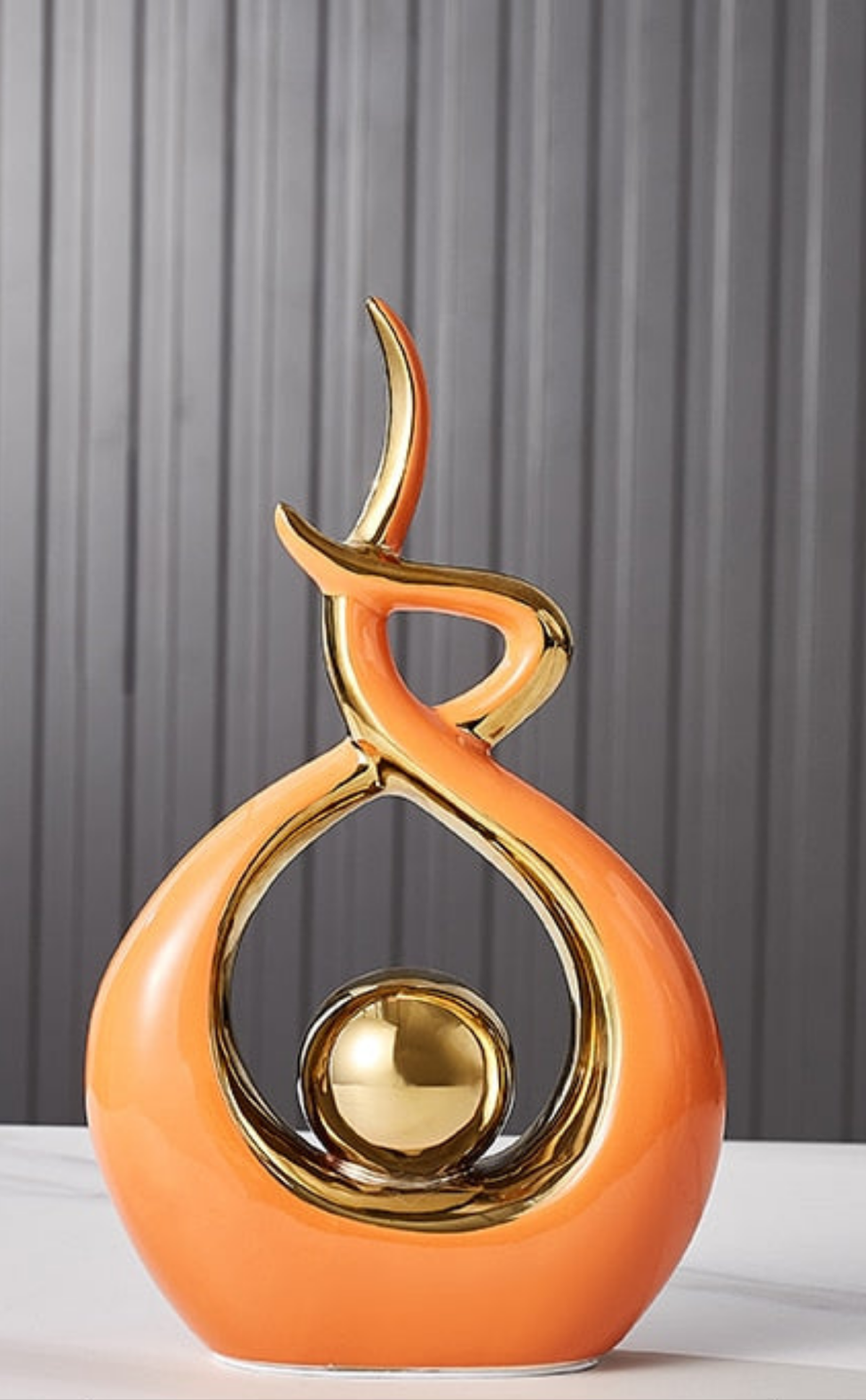 Modern Abstract Ceramic Sculpture with Gold Accents