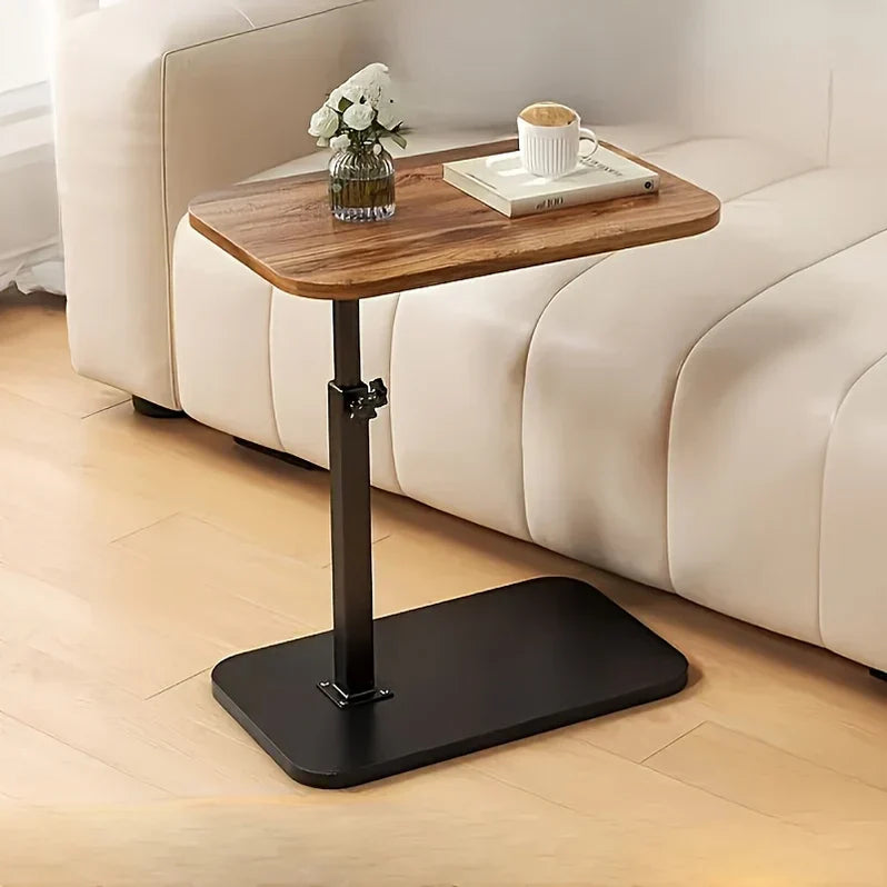 Multifunctional Height-Adjustable Side Table with Wooden Top for Sofa or Bed