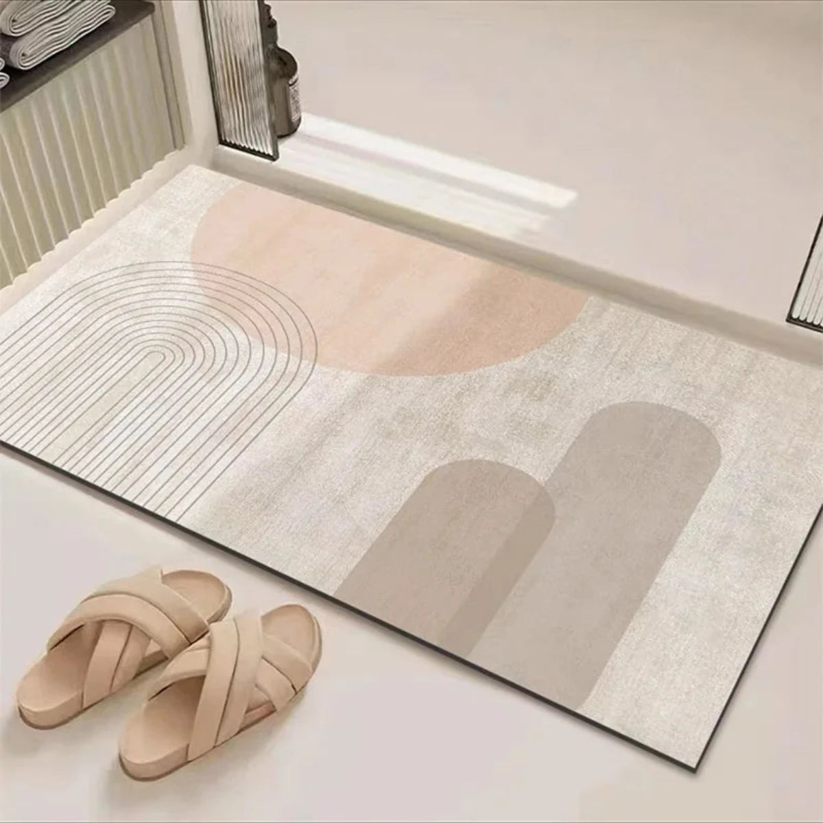 Non-Slip Bathroom Mat with Super-Absorbent Rubber Backing and Eco-Friendly Multicoloured Design