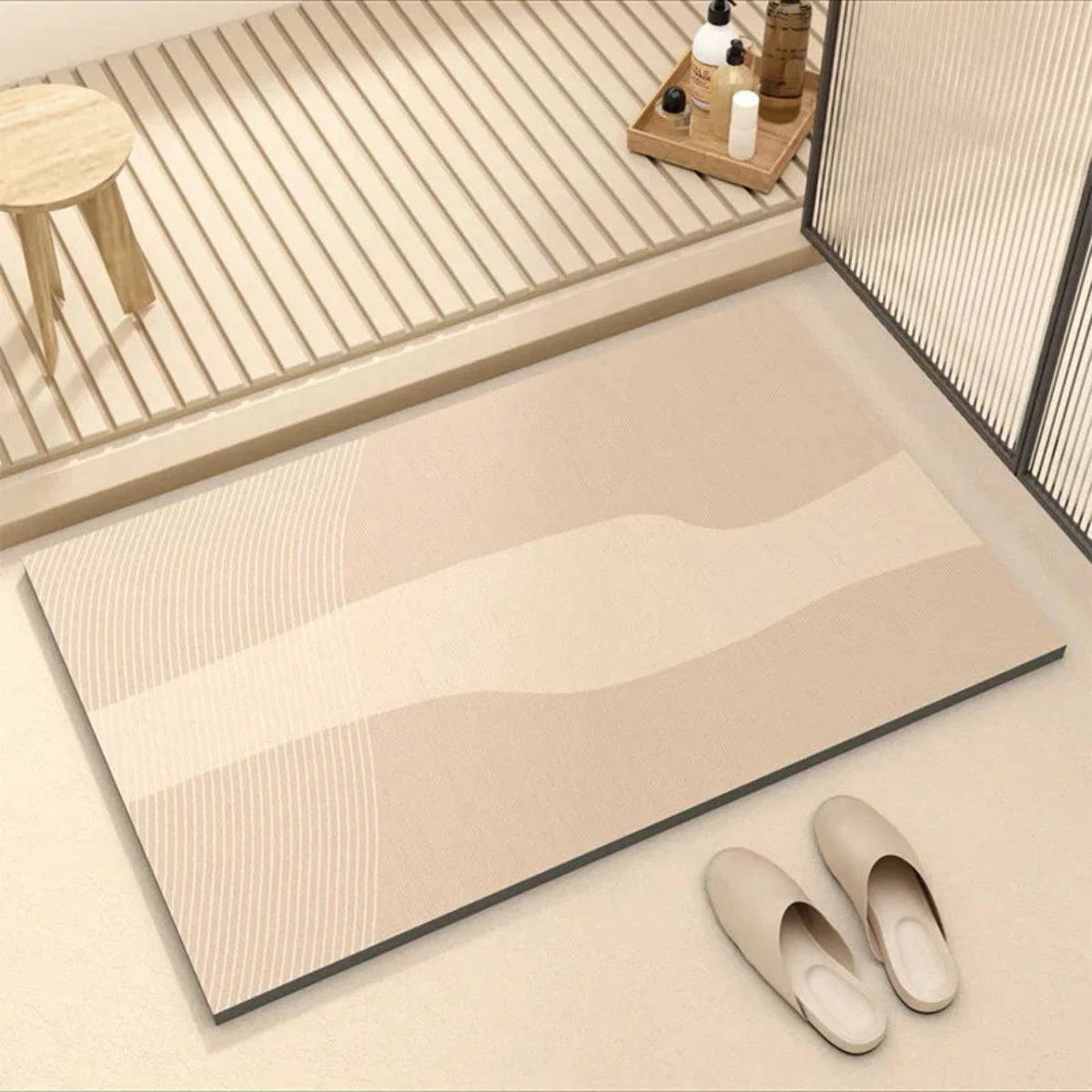 Non-Slip Bathroom Mat with Super-Absorbent Rubber Backing and Eco-Friendly Multicoloured Design