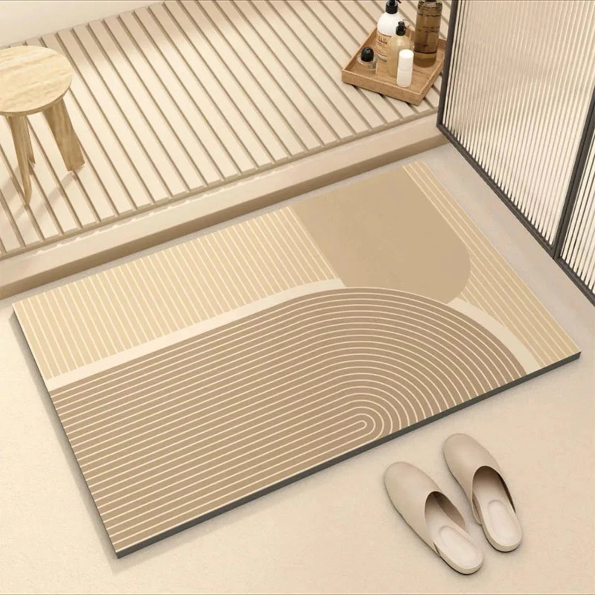 Non-Slip Bathroom Mat with Super-Absorbent Rubber Backing and Eco-Friendly Multicoloured Design