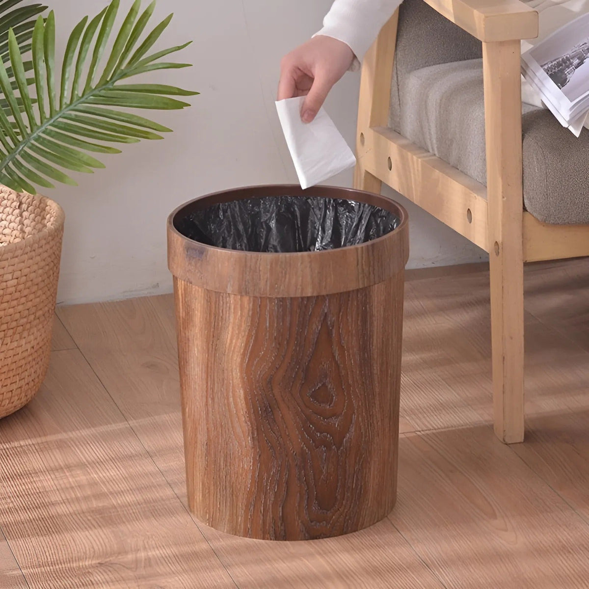 Nordic-Style Wood-Finish Bin