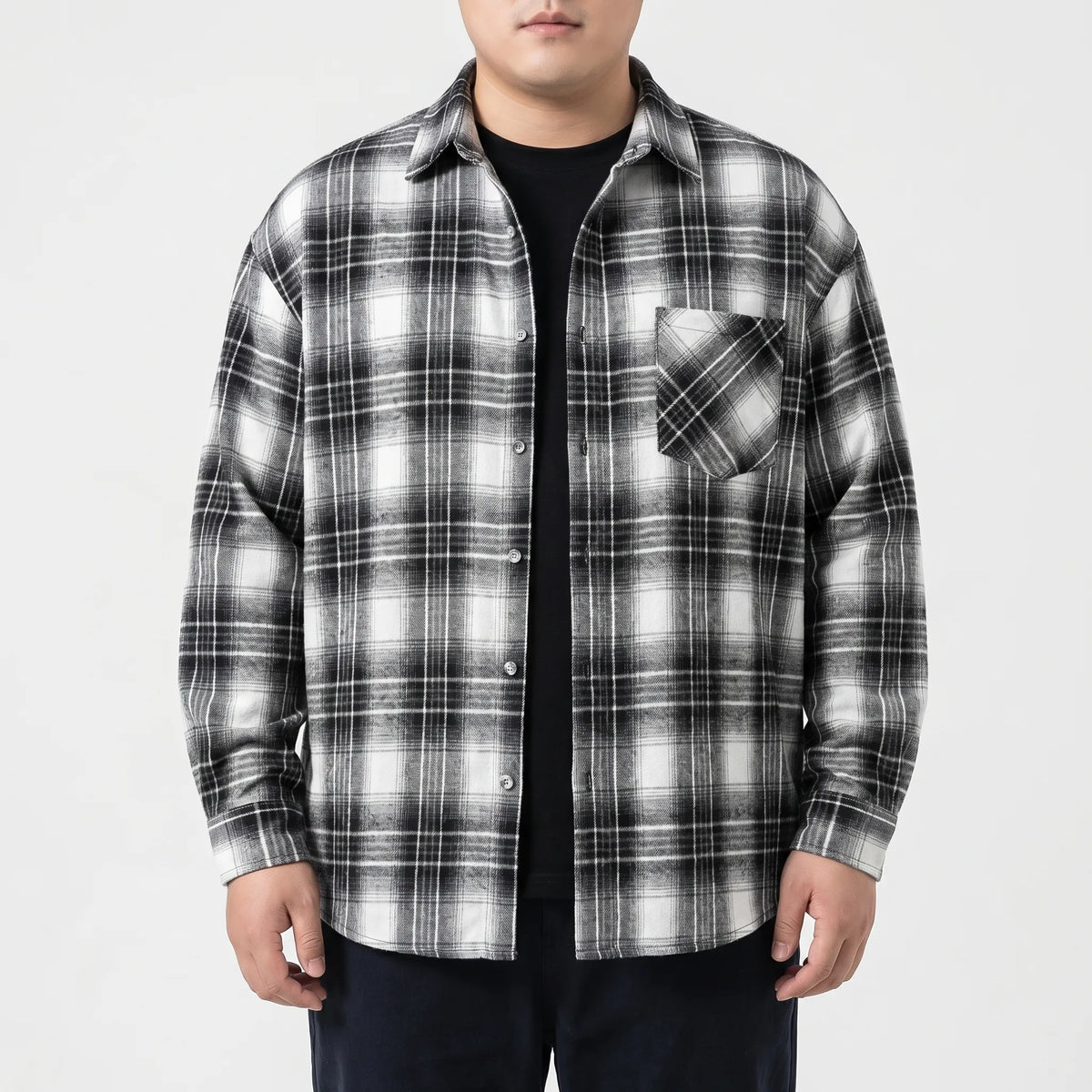 Oversized Long-Sleeve Plaid Shirt