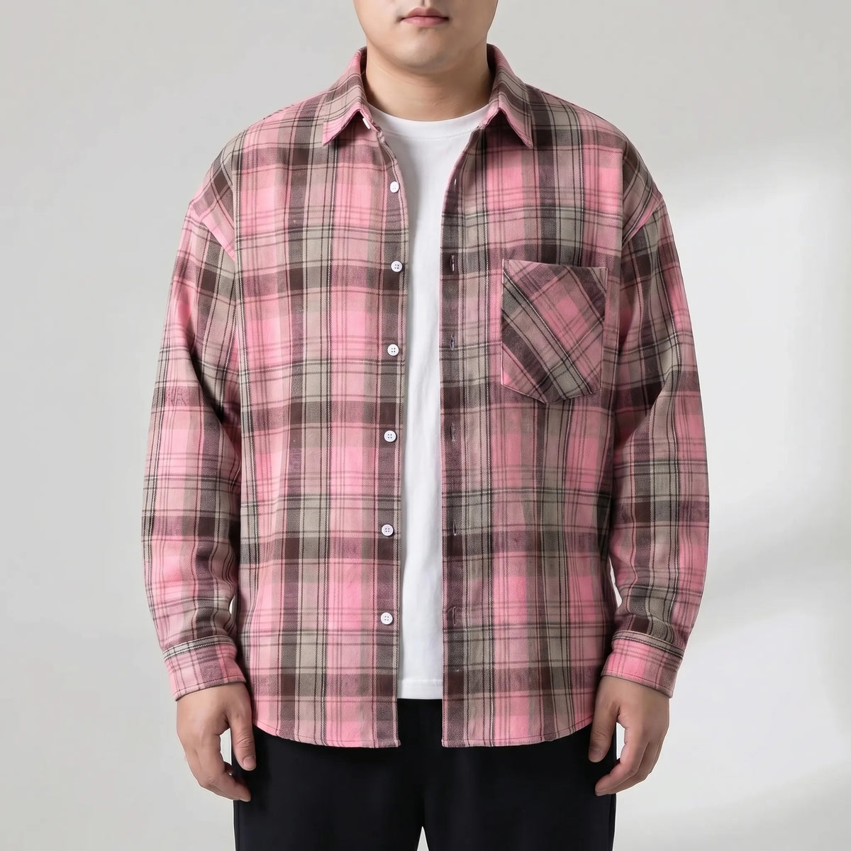Oversized Long-Sleeve Plaid Shirt