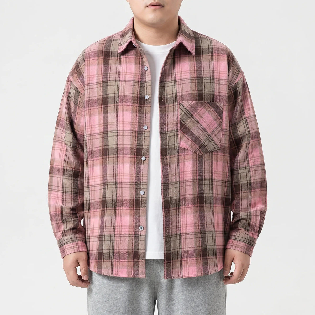 Oversized Long-Sleeve Plaid Shirt