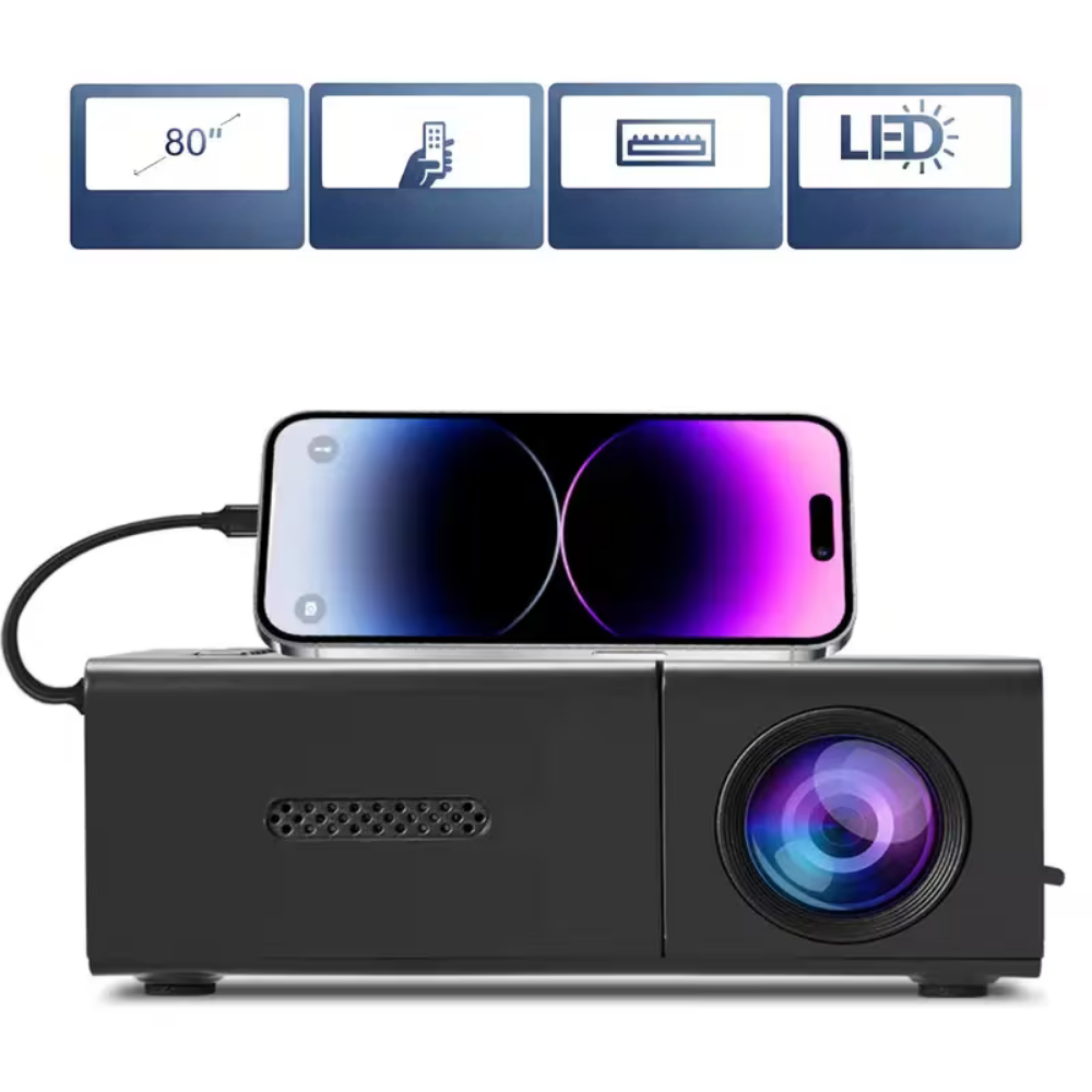 Portable Mini Projector with 720P HD Resolution and USB Connectivity for Indoor and Outdoor Use