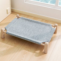 Raised Wooden Pet Bed with Breathable Woven Cover