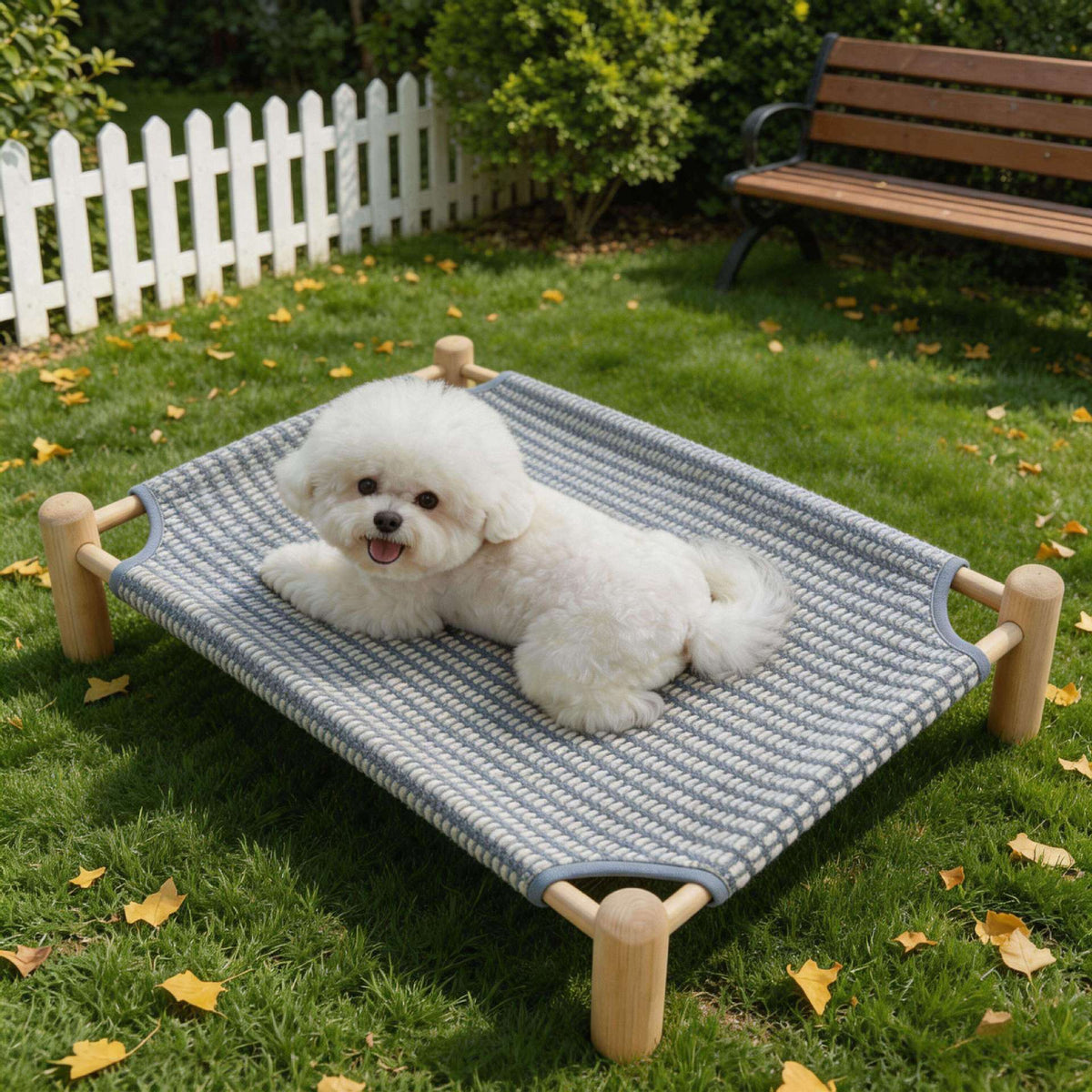 Raised Wooden Pet Bed with Breathable Woven Cover