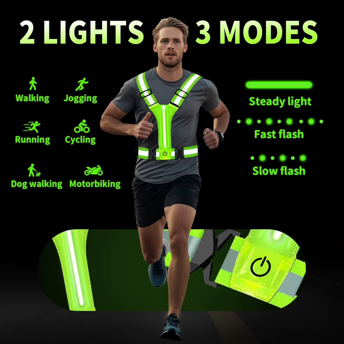 Reflective Running Vest Gear - Rechargeable & High-Visibility for Cycling and Walking