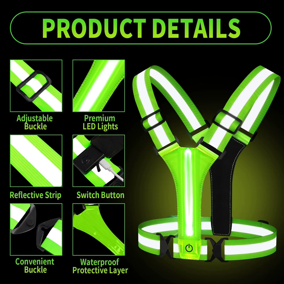 Reflective Running Vest Gear - Rechargeable & High-Visibility for Cycling and Walking