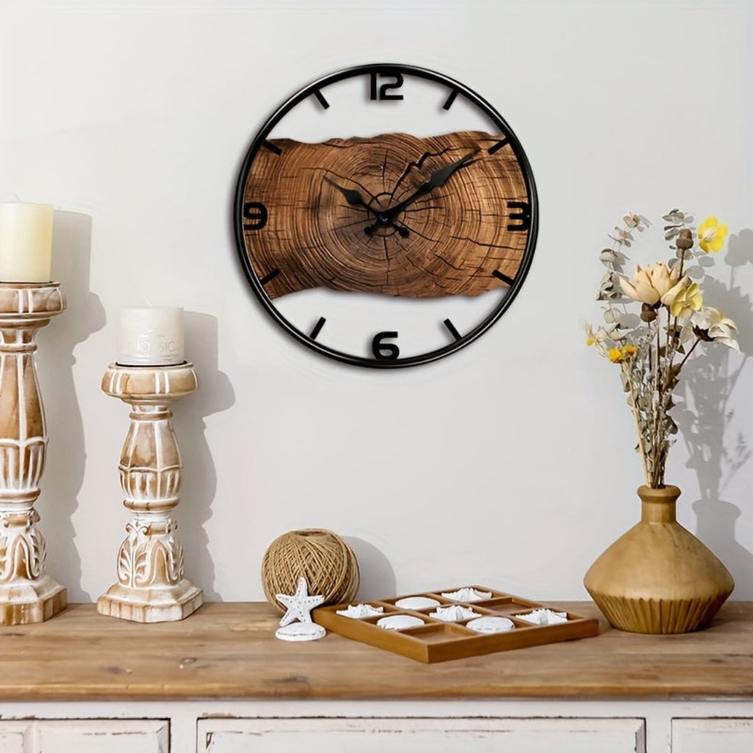 Round Wooden Wall Clock with Cut-Out Design