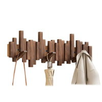 Scandinavian Wooden Wall-Mounted Coat Rack with Magnetic Folding Hooks, 4 to 10 Hooks, Ash or Walnut