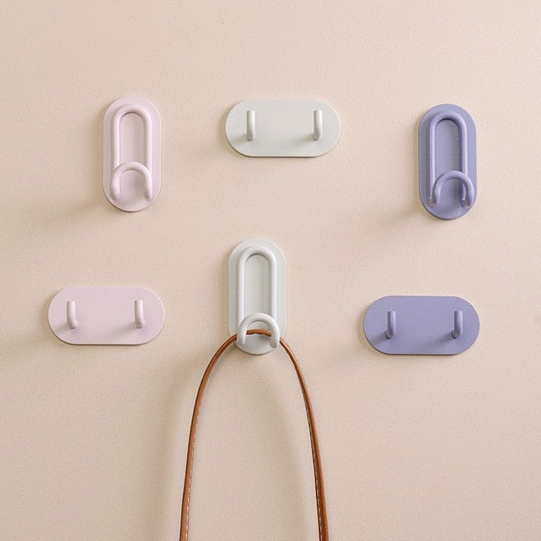 Self-Adhesive Double Wall Hook in Pink Metal – No Drilling