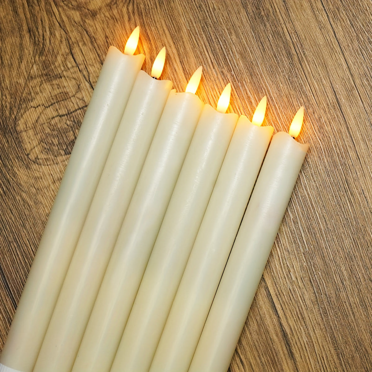 Set of 6 Flameless Real Wax Taper Candles with Remote Control - Ivory White LED Candles for Table and Wedding Decoration