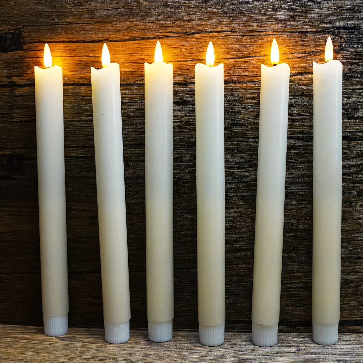 Set of 6 Flameless Real Wax Taper Candles with Remote Control - Ivory White LED Candles for Table and Wedding Decoration