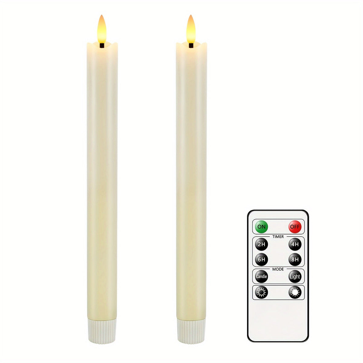 Set of 6 Flameless Real Wax Taper Candles with Remote Control - Ivory White LED Candles for Table and Wedding Decoration