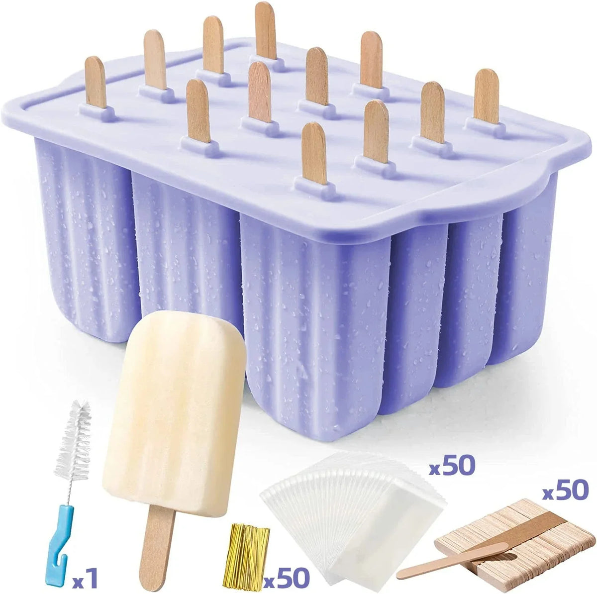 Silicone Popsicle Mold with Wooden Sticks