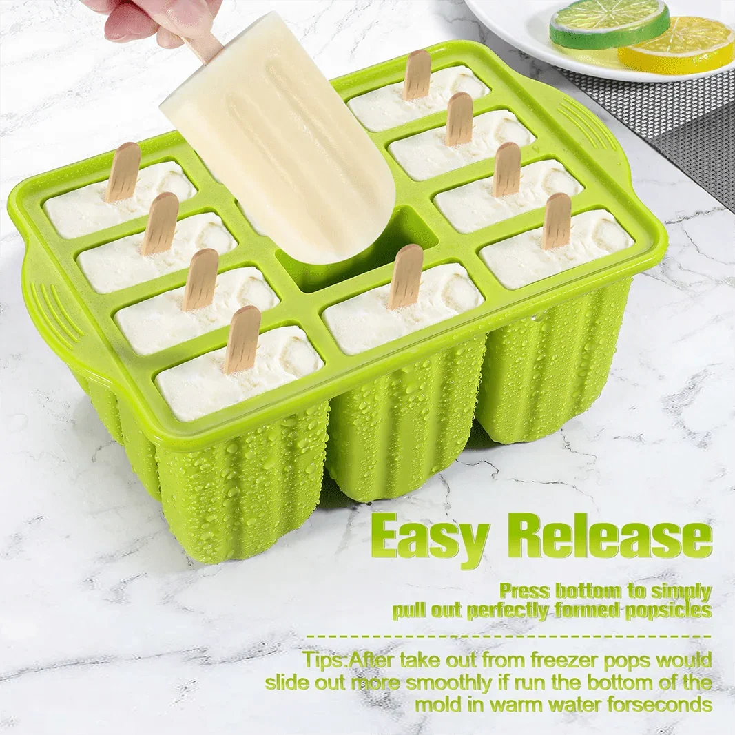 Silicone Popsicle Mold with Wooden Sticks