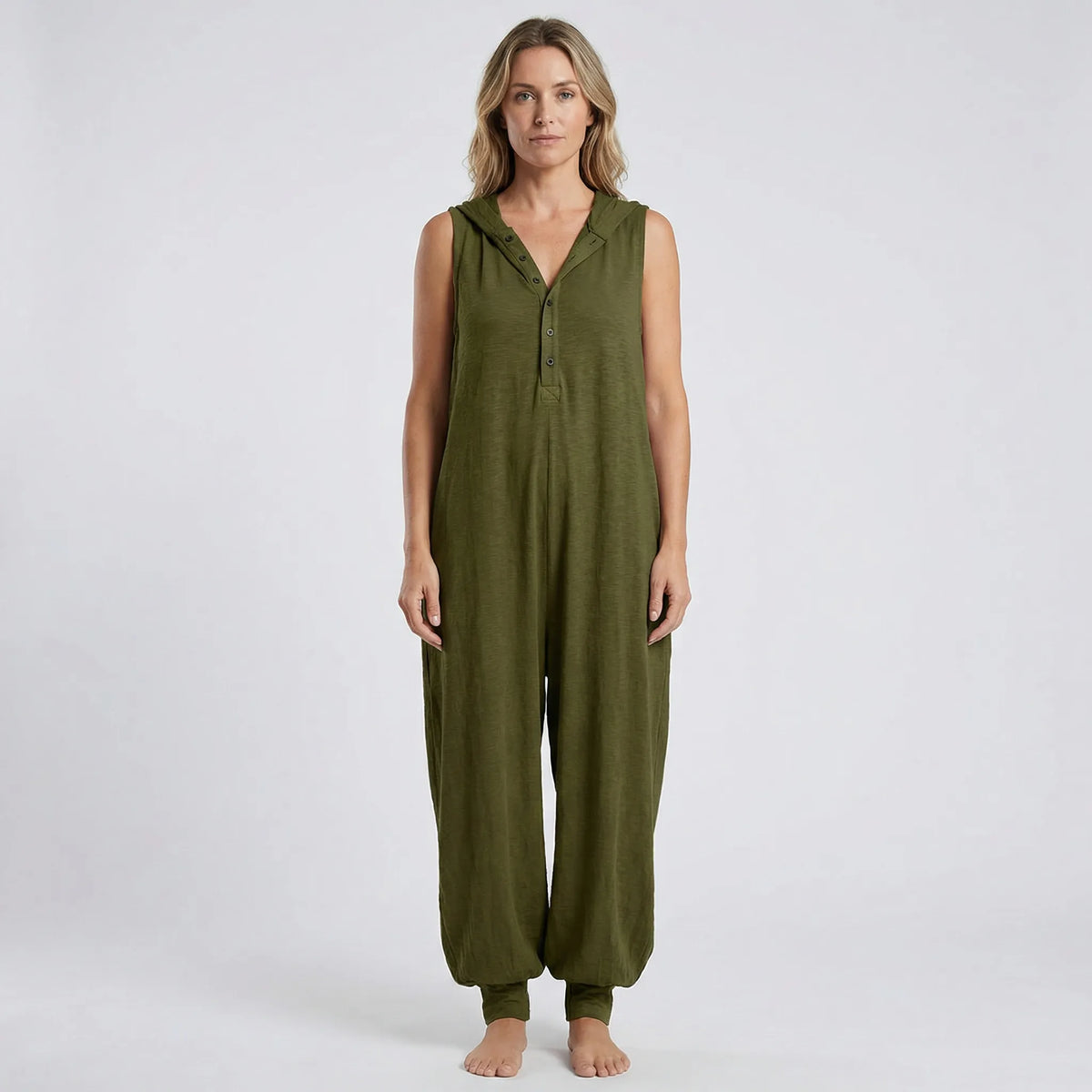 Sleeveless Hooded Button-Down Jumpsuit
