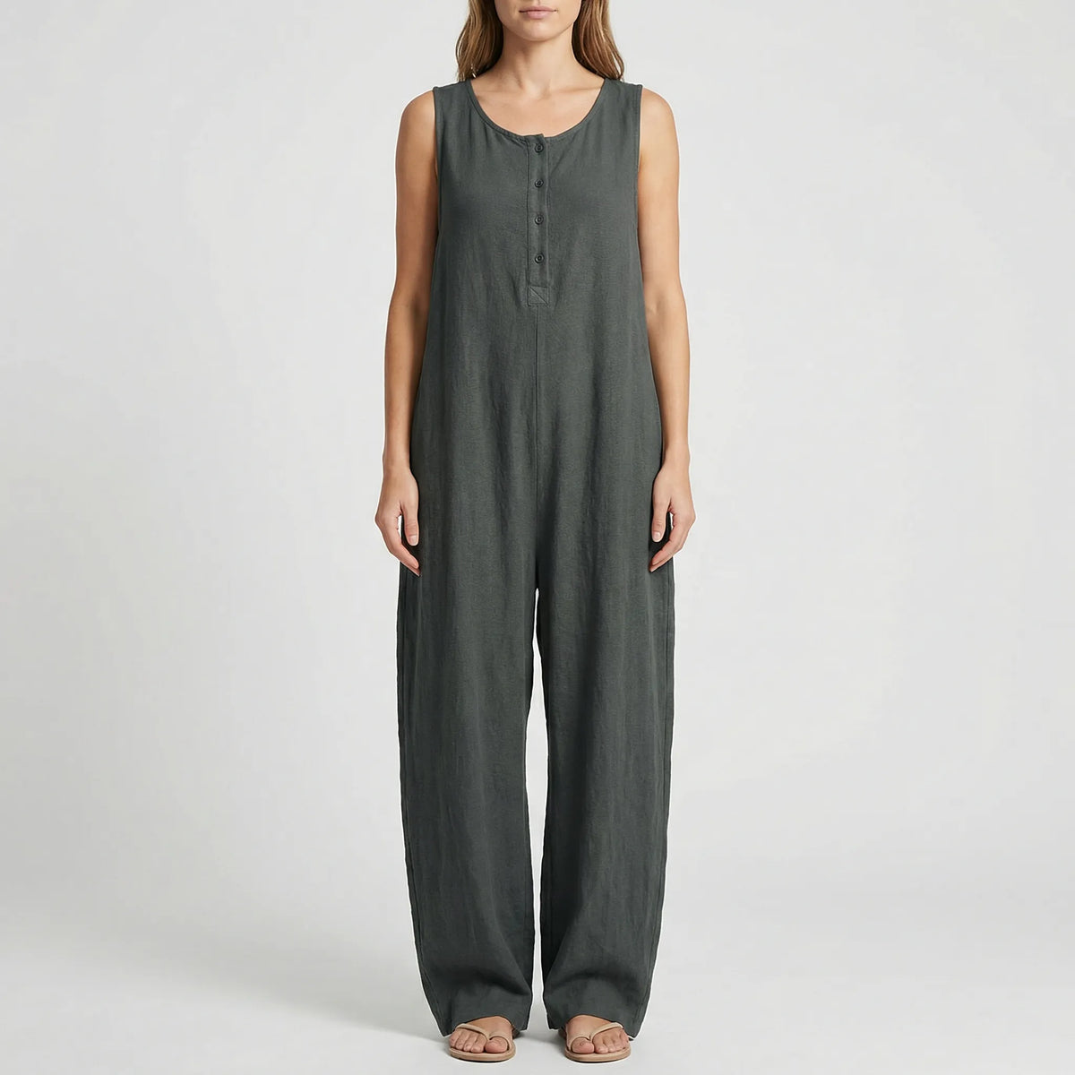 Sleeveless Hooded Button-Down Jumpsuit
