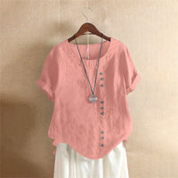 Solid Short-Sleeve Round Neck Blouse