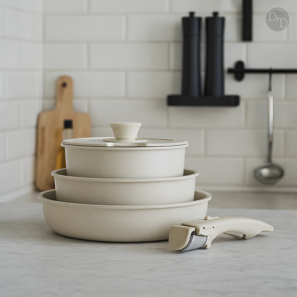 Space-Saving Induction Cookware Set with Ceramic Non-Stick Coating – Stackable Pans for Healthy Cooking