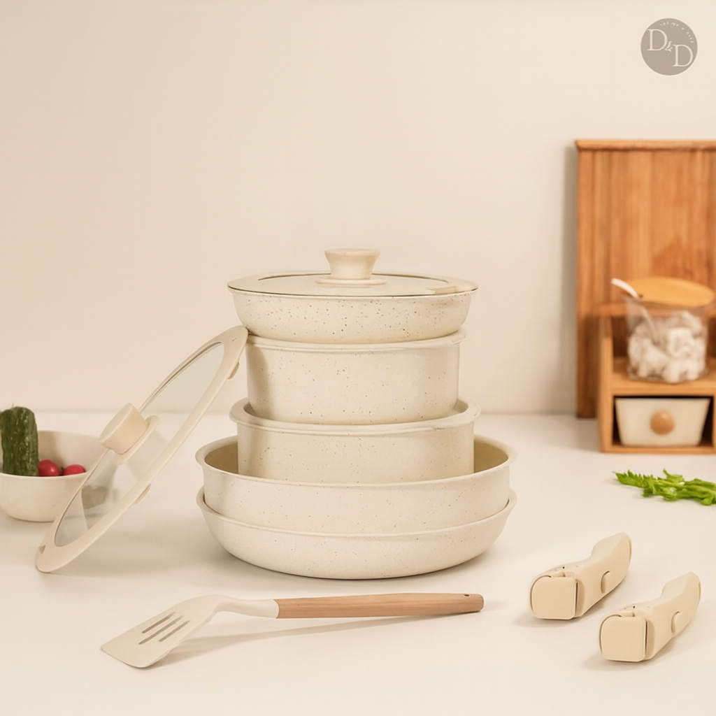 Space-Saving Induction Cookware Set with Ceramic Non-Stick Coating – Stackable Pans for Healthy Cooking
