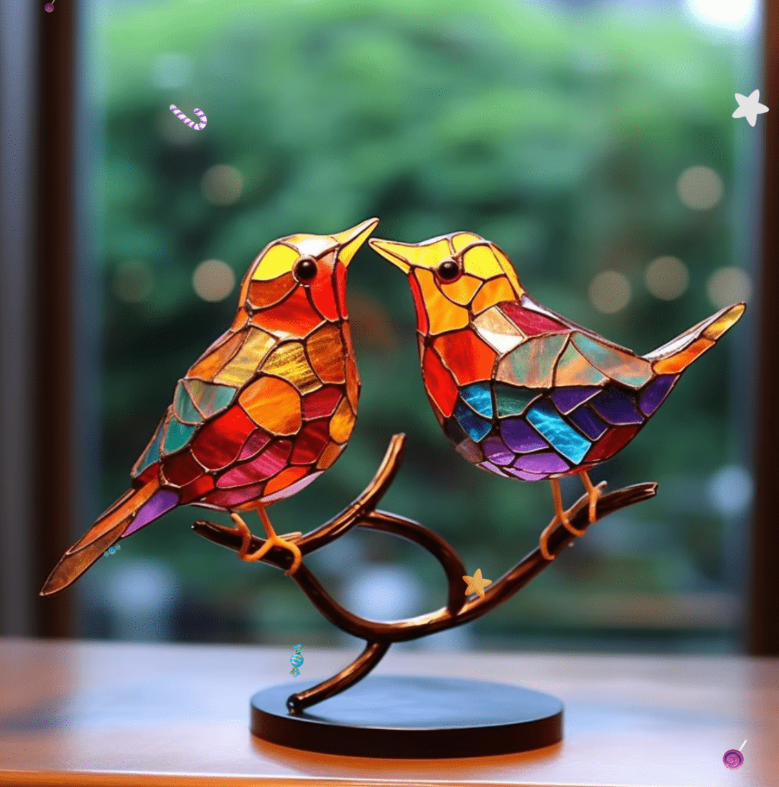 Stained-Glass-Look Birds in Vibrant Colors