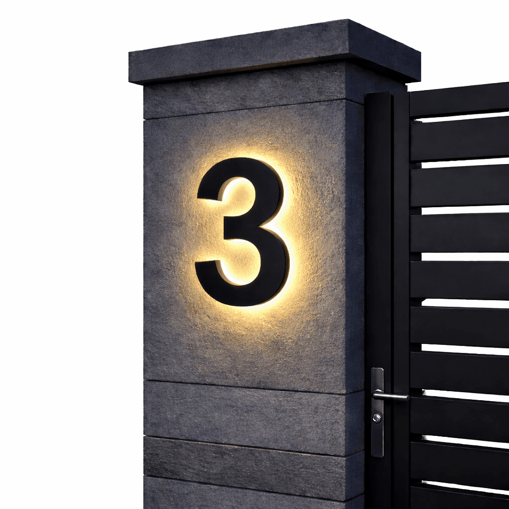 Stainless Steel Address Numbers with IP68 LED Lighting for Modern Facades
