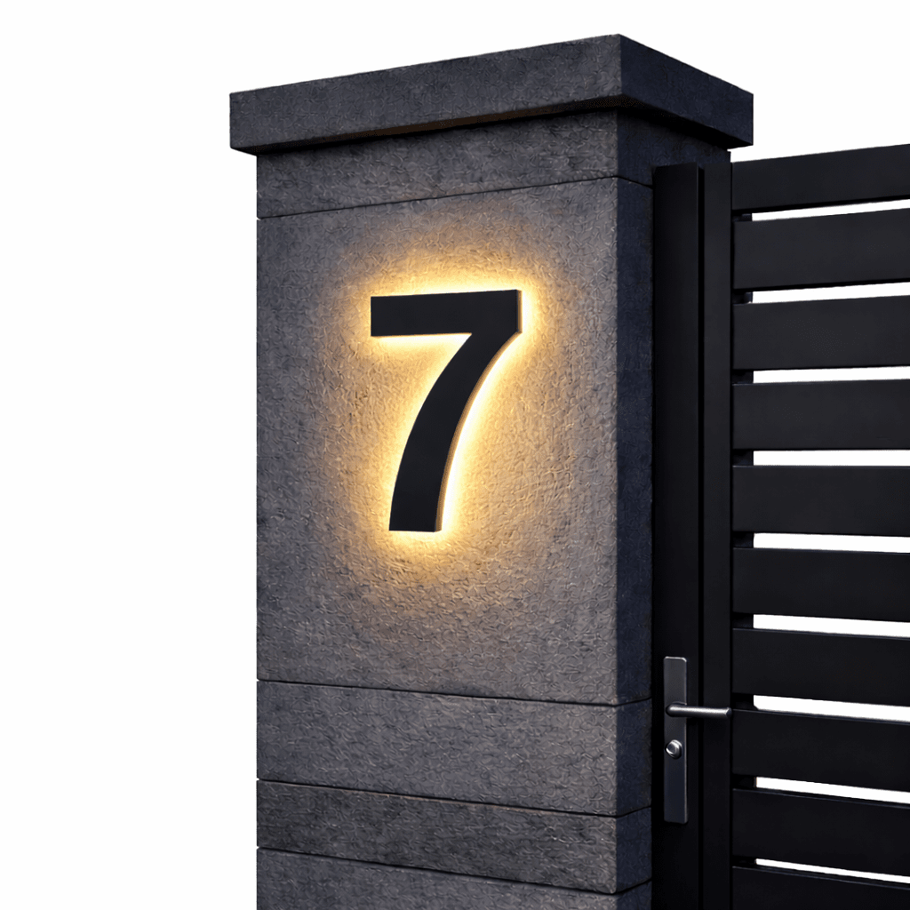Stainless Steel Address Numbers with IP68 LED Lighting for Modern Facades