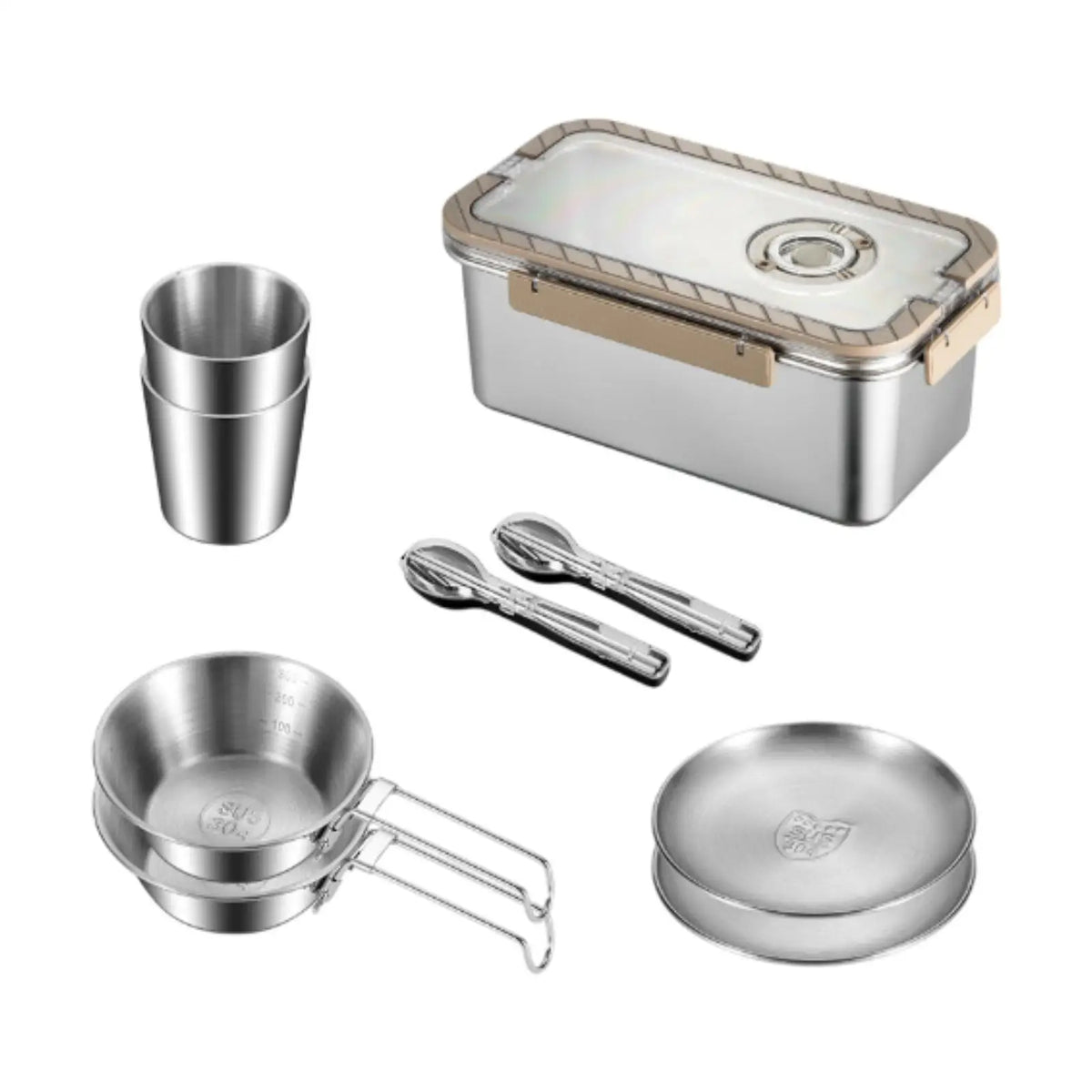 Stainless Steel Camping Tableware Set with Storage Box