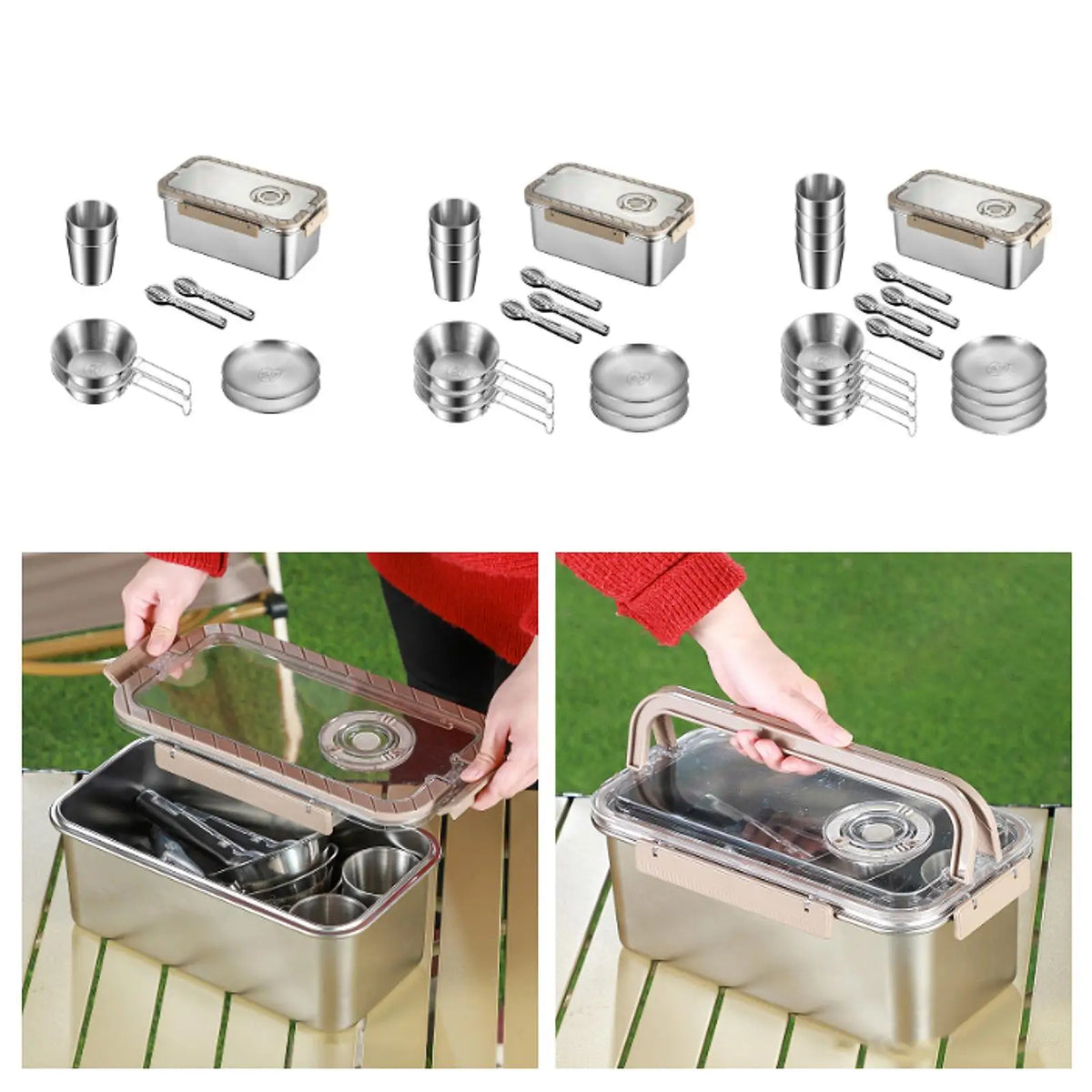 Stainless Steel Camping Tableware Set with Storage Box