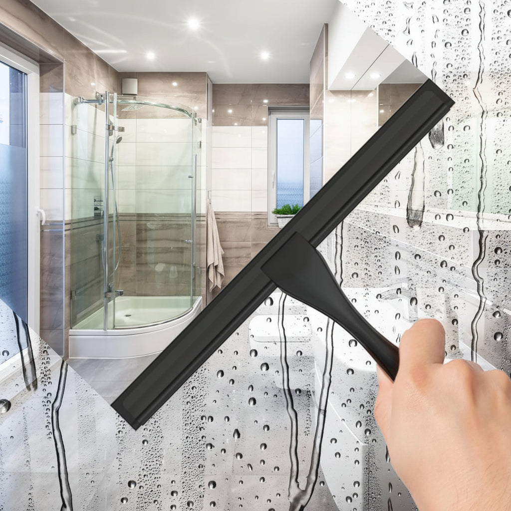 Stainless Steel Shower Squeegee with Silicone Blade and Adhesive Hooks – Ergonomic Design for Streak-Free Cleaning