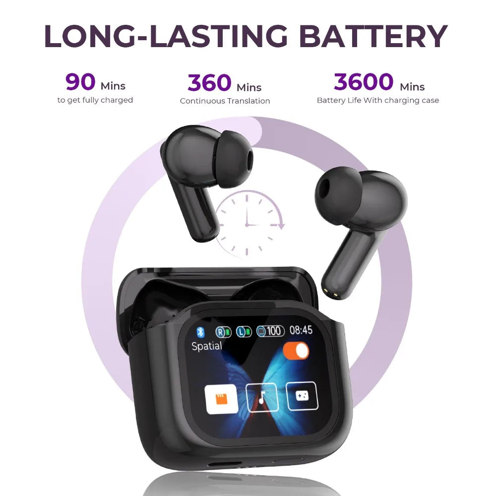 Touch Screen Translation Earbuds with Noise Reduction