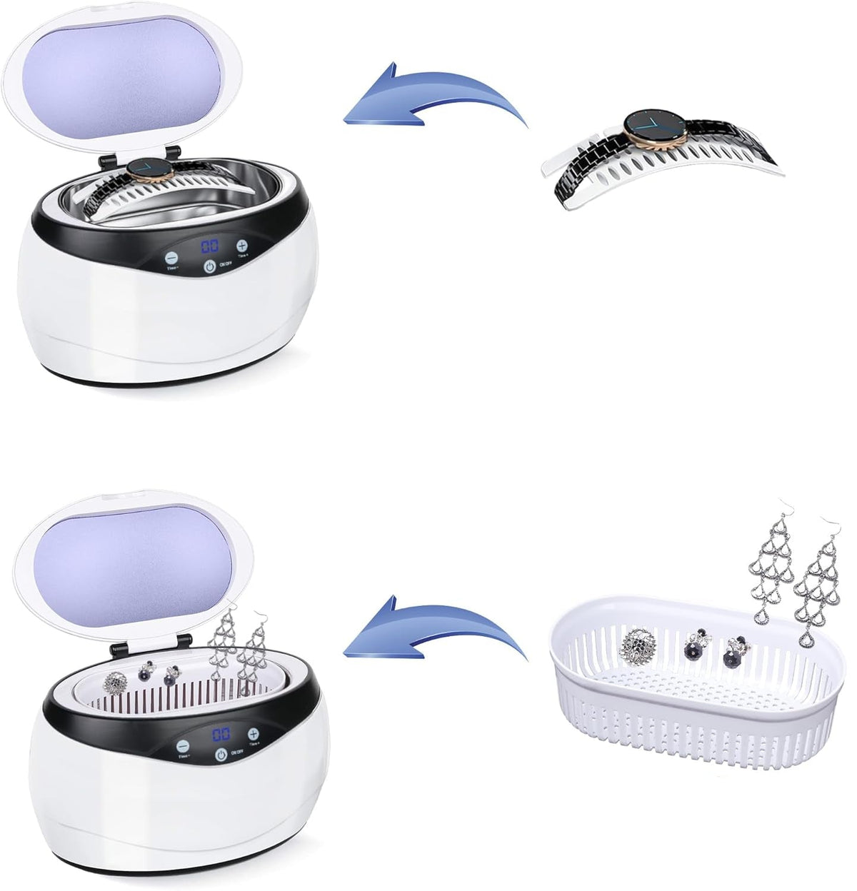 Ultrasonic Jewelry Cleaner with 42 kHz Deep Cleaning Technology - 650 ml Stainless Steel Tank