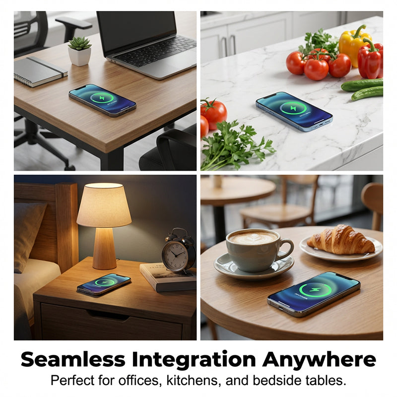 Under-Desk Wireless Charging Station with Invisible Mounting - Penetrates Wood and Stone
