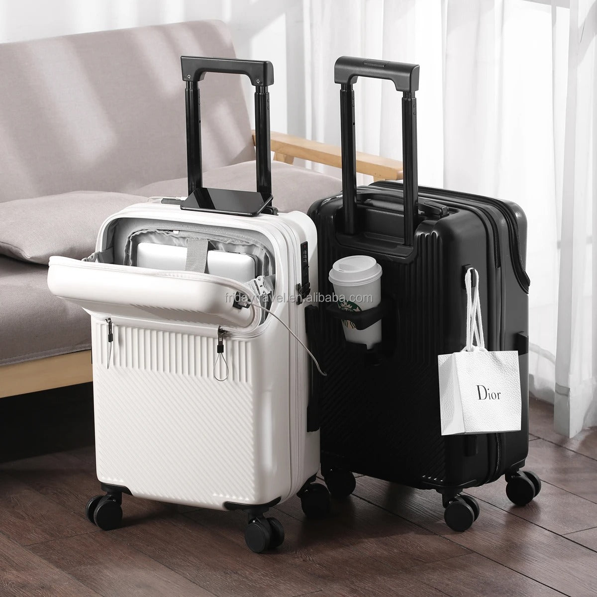 Unisex Carry-On Suitcase with USB Port, Cup Holder and TSA Lock
